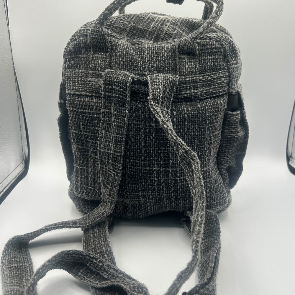 Dime Bags Hemp Woven Mini Backpack Gray Black Textured Small Rucksack - Picture 4 of 10